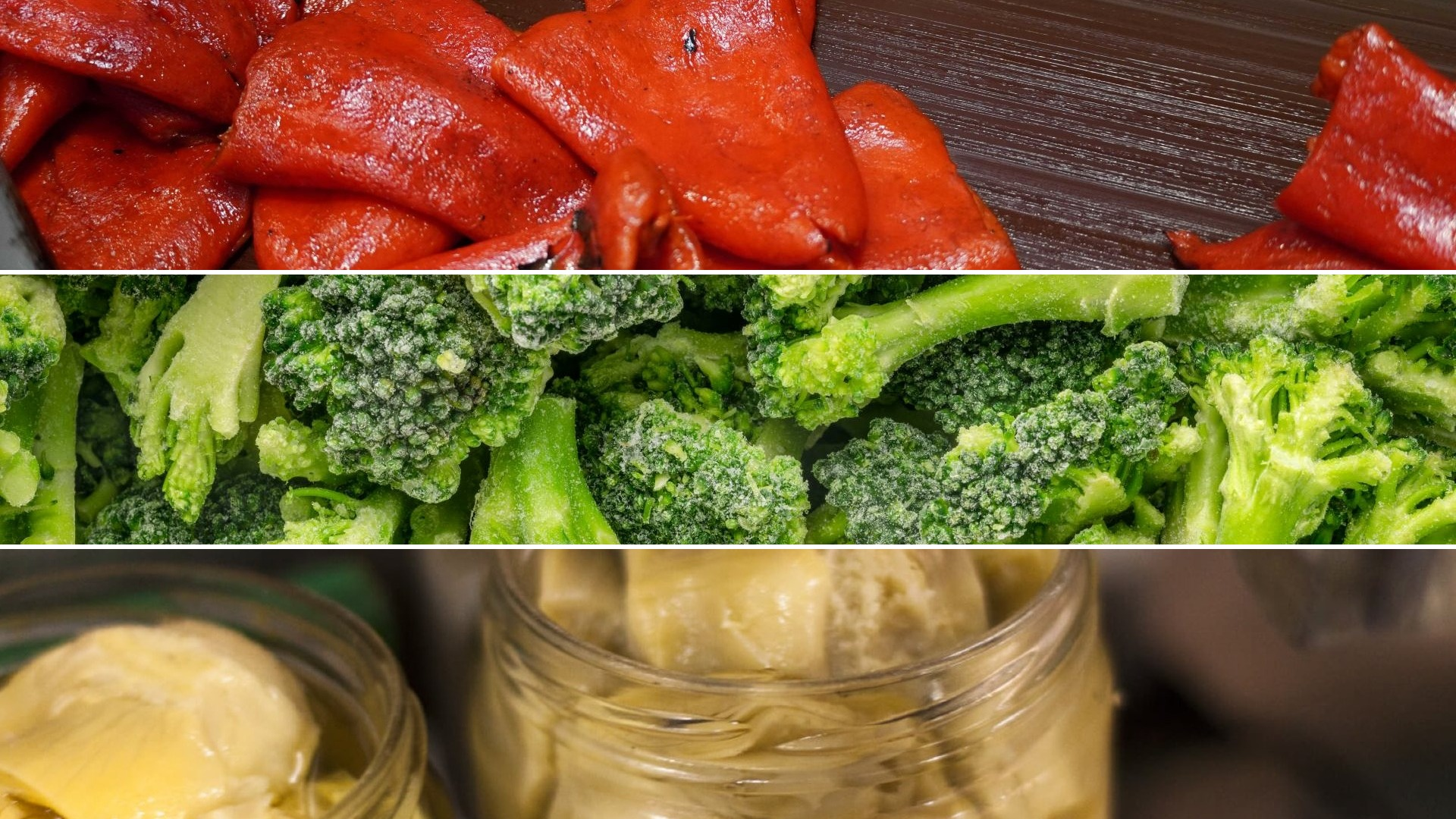 Imagen de cabecera de pimiento del piquillo, brocoli congelado y alcachofa en conserva